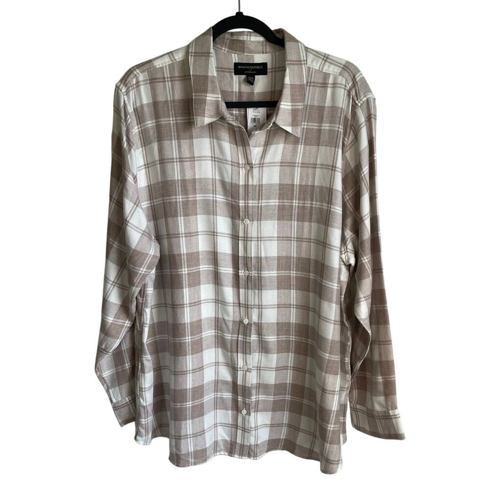 NEW Banana Republic Boyfriend Fit Button Up Shirt Women's XXL Plaid Flannel
